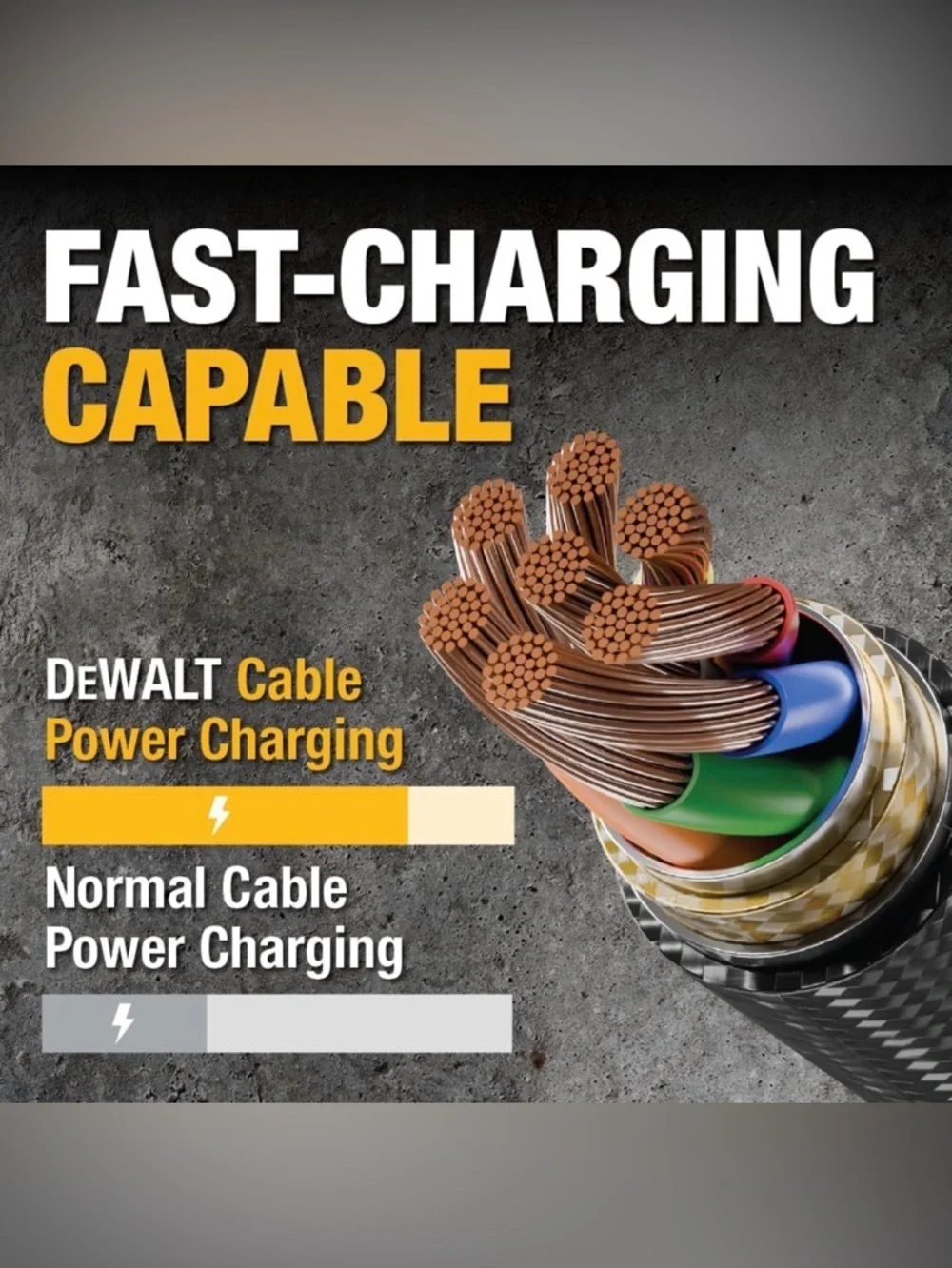 DEWALT Heavy Duty Nylon Braided Lightning to USB Cable - Yellow/Black
